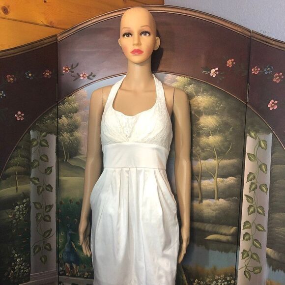 B. DARLIN Off White Lace Halter Dress Size 5 EUC - Picture 1 of 13